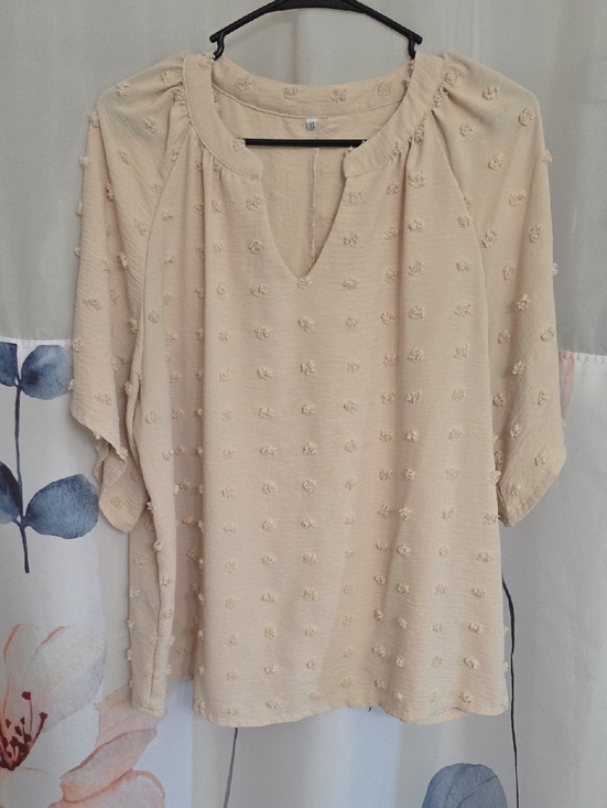 Tops - Ivory Textured Dot Split-Neck Women's Top